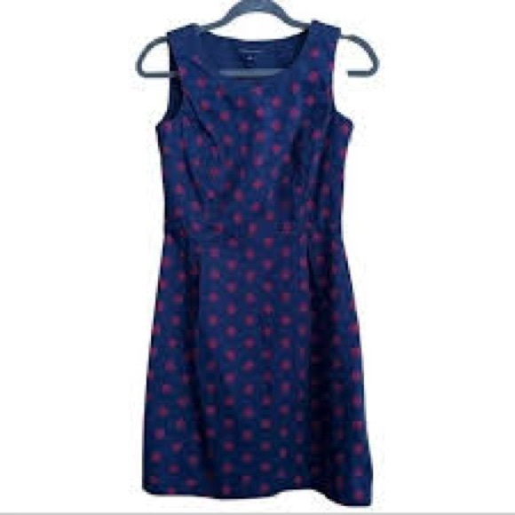 Adrienne Vittadini Dress Size 2 Navy & Pink Polka Dot Shift Sleeveless casual - Picture 3 of 12
